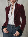 Blazer Entallado Quiet Luxury de Terciopelo Bordado con Solapa de Pico