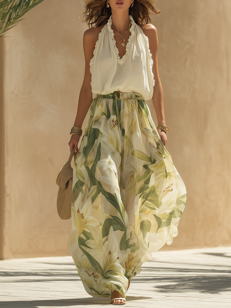 Elisa | Conjunto fluido con estampado de lirios, muy elegante