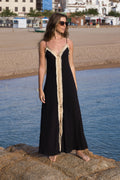 Vestido Largo Boho Aplique Dorado