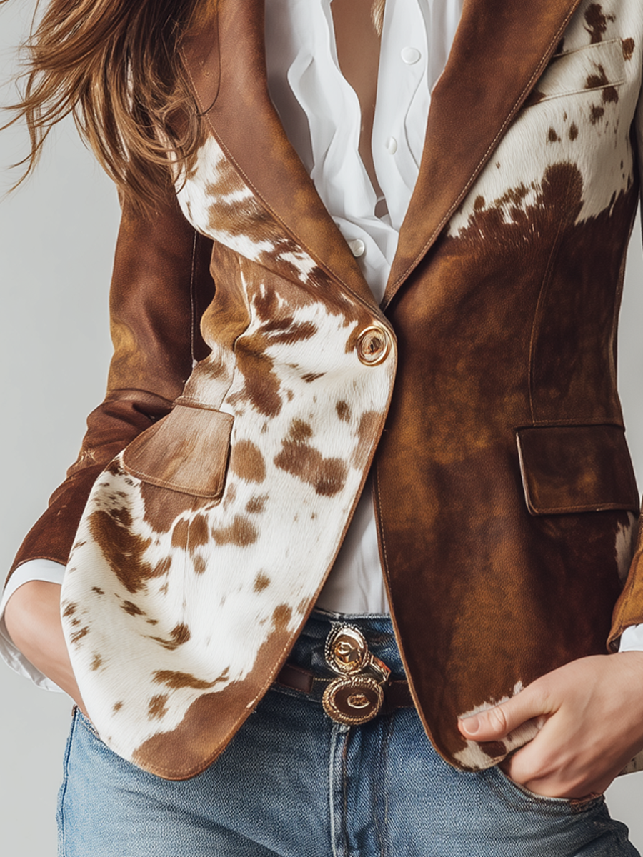 Agathe | Blazer Vintage Estampado de Vaca Eco-Responsable