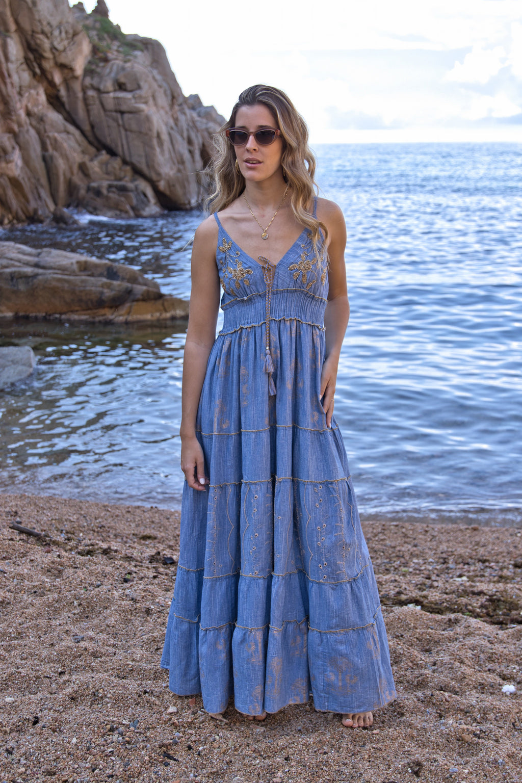 Vestido Denim Boho Gold