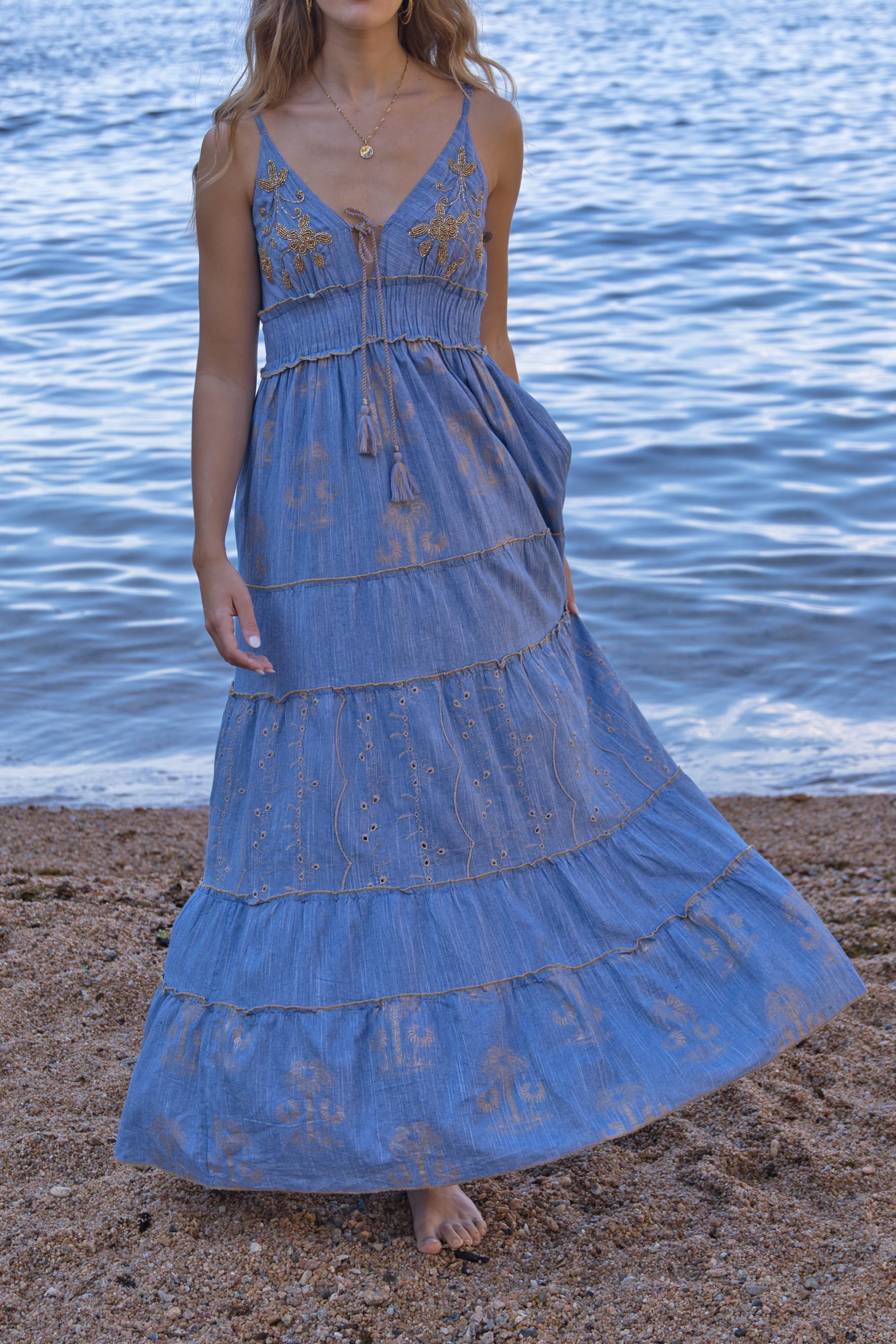 Vestido Denim Boho Gold