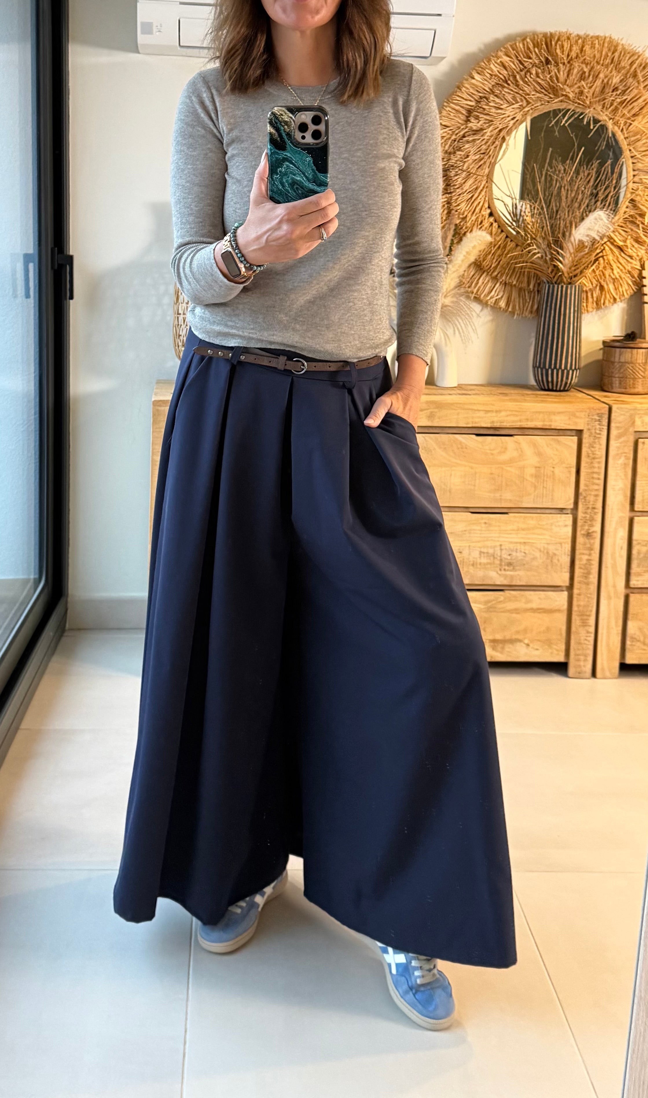 Pantalón Maxi Palazzo Fluido con Cinturón