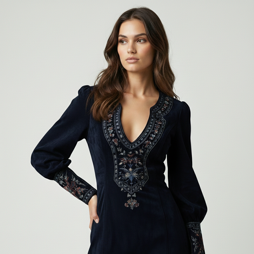 Amalia | Mini vestido vintage de ante con bordado