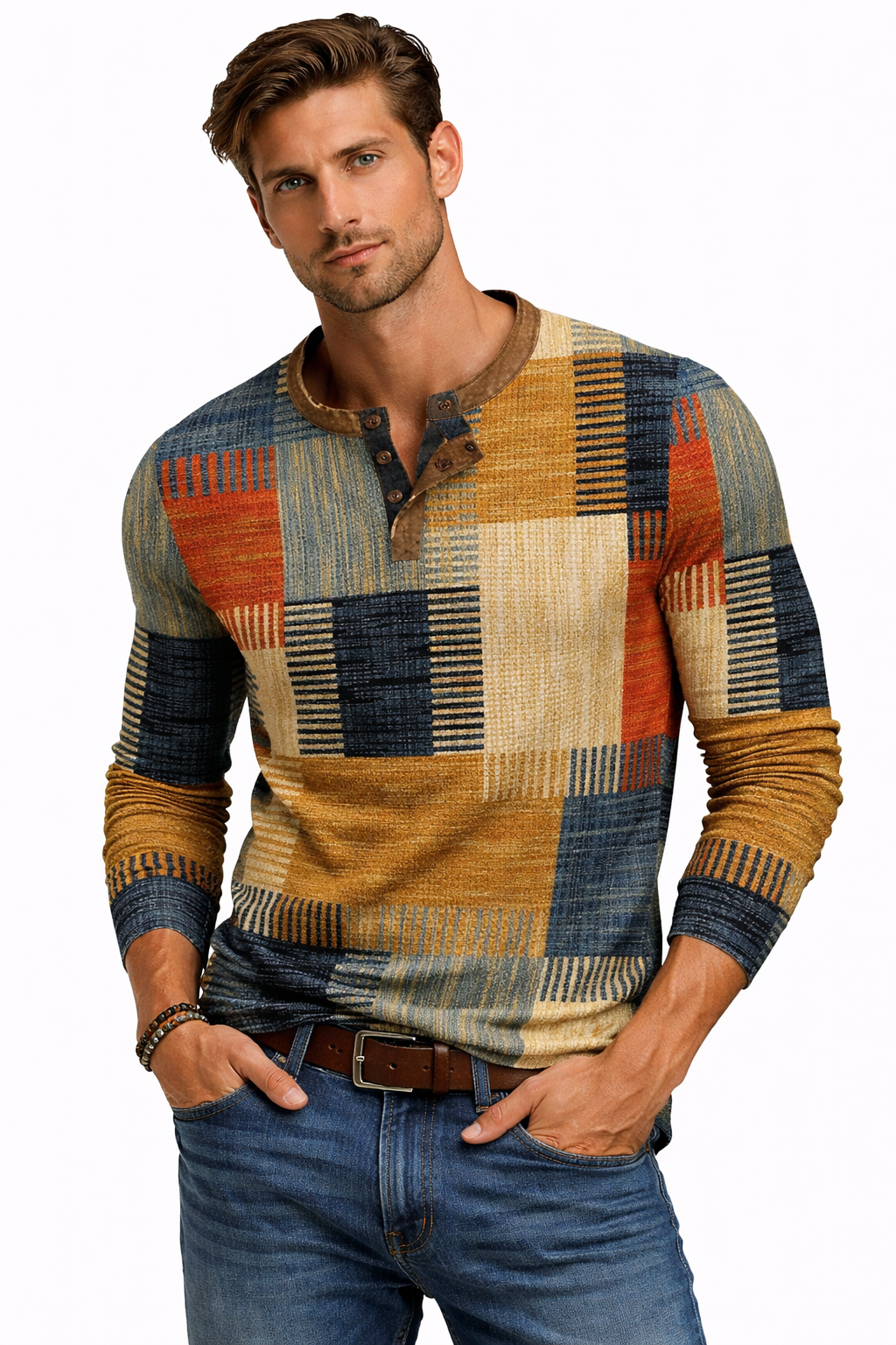 Isabella Torres - Camisa de Retazos Colorida para Hombre