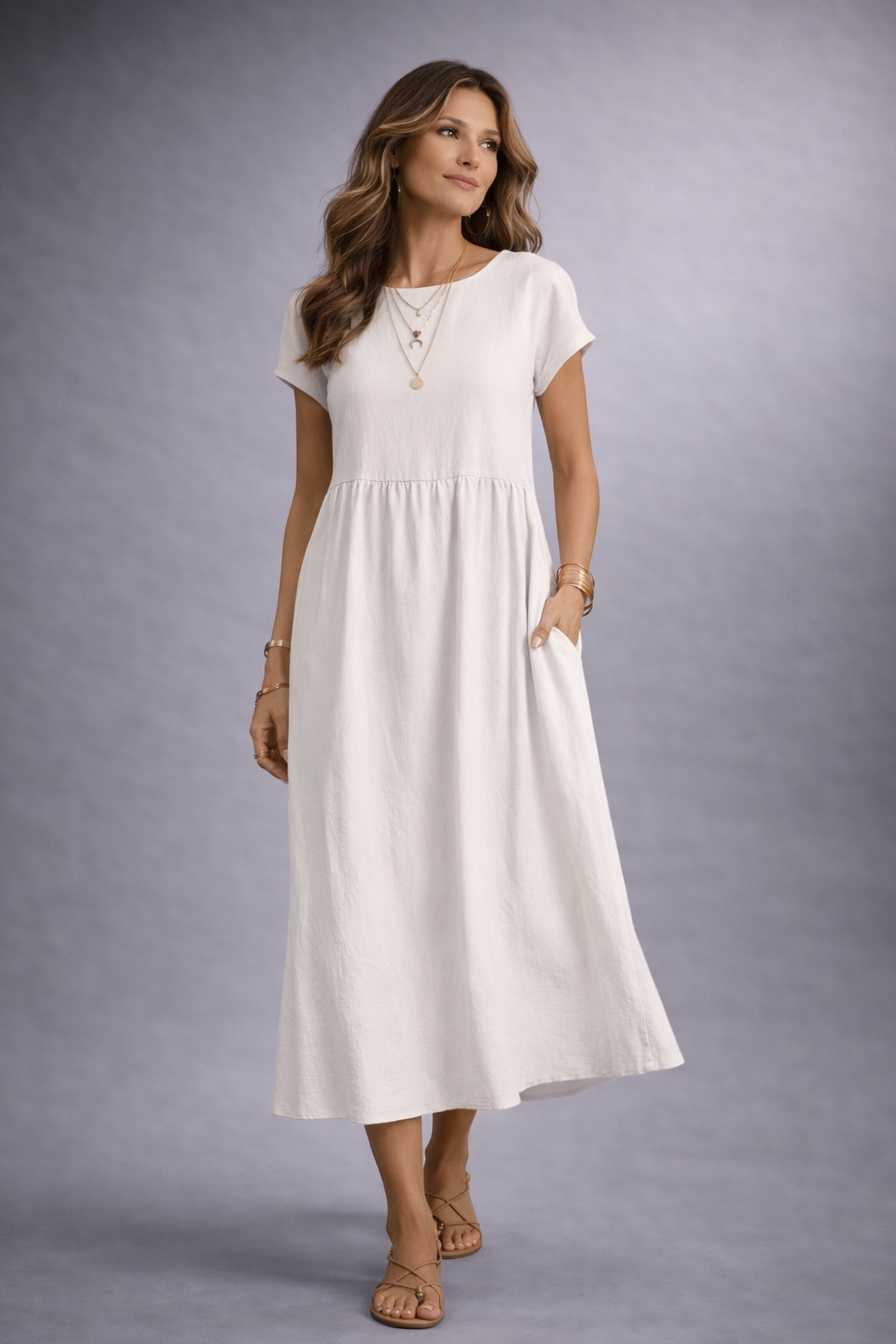 Gabriela — Elegancia Atemporal, Vestido Midi Fluido