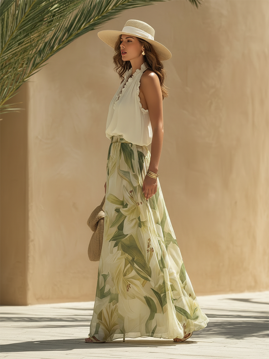 Elisa | Conjunto fluido con estampado de lirios, muy elegante
