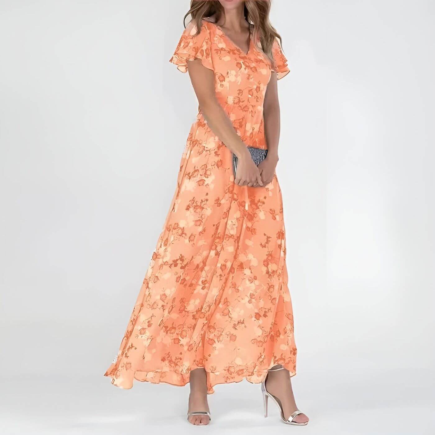 Regina™: vestido largo de verano con cuello en V y estampado floral