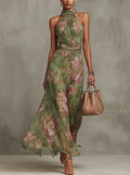 OLIVIA | VESTIDO LARGO CON CUELLO HALTER Y ESTAMPADO FLORAL