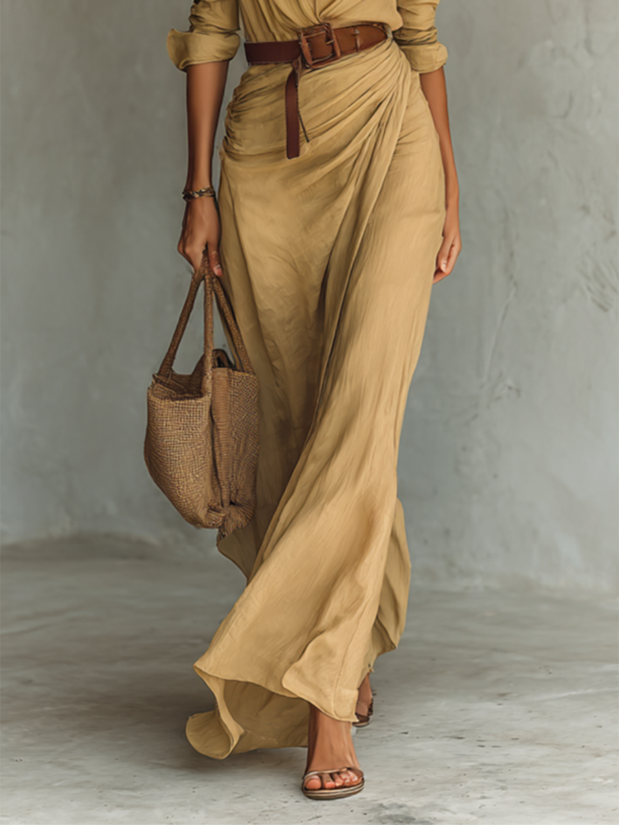 Vestido largo con cuello vuelto y mangas largas para mujer