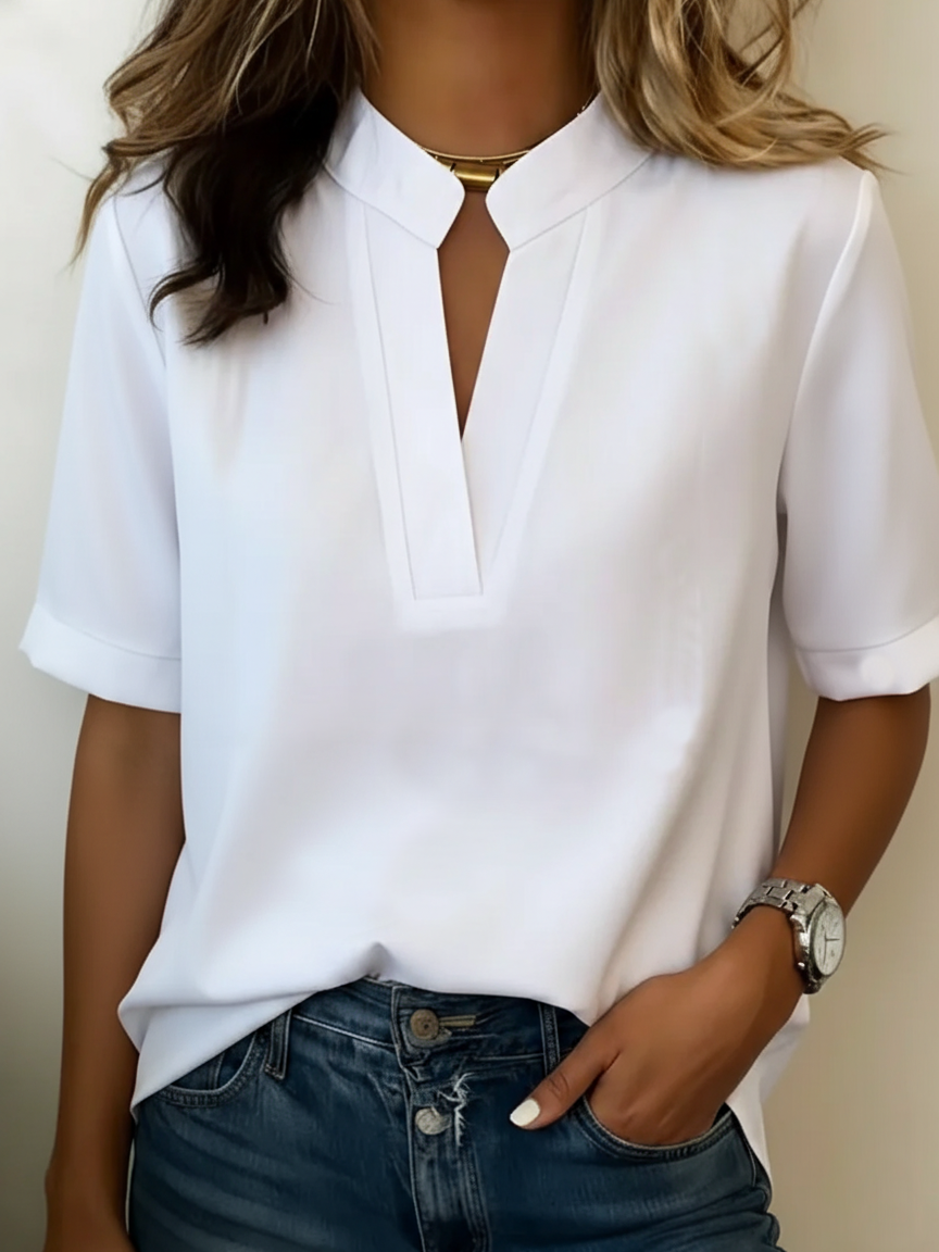 Margarita | Blusa elegante con cuello en V y detalles dorados