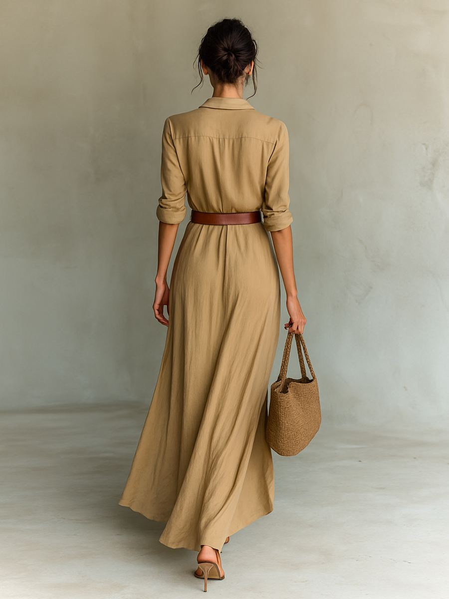 Vestido largo con cuello vuelto y mangas largas para mujer