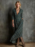 Renata | Vestido maxi camisero de cuadros con solapas